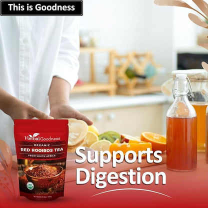 Organic Rooibos Tea - Caffeine-Free Tea Rich in Antioxidants, Herbal Tea Bags, USDA Organic, Non-GMO, Premium Red Rooibos Tea from South Africa - 8oz Pouch by Herbal Goodness