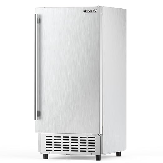 Coolski Commercial Under Counter Ice Maker Machine 80 Lbs/Day, Stainless Steel Built-in Freestanding Ice Maker for Outdoor, 30 Lbs Storage, Self Cleaning, Thicknesses Adjustable