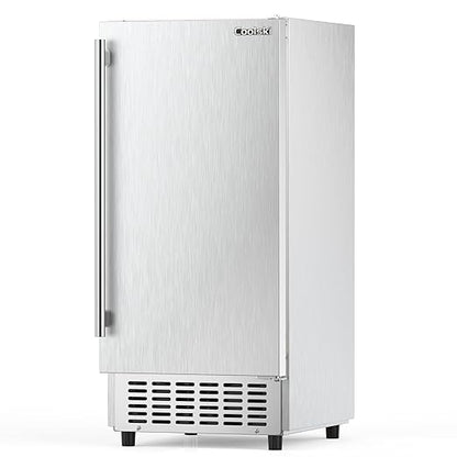 Coolski Commercial Under Counter Ice Maker Machine 80 Lbs/Day, Stainless Steel Built-in Freestanding Ice Maker for Outdoor, 30 Lbs Storage, Self Cleaning, Thicknesses Adjustable
