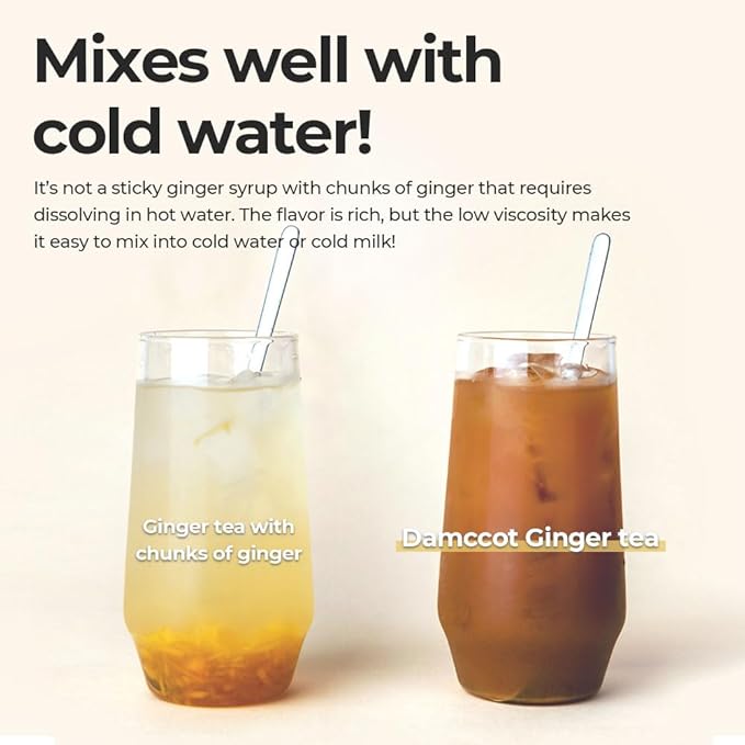 Damccot Korean Ginger Root Extract Tea Stick, Squeezed Ginger Concentrate Herbal Healthy Relaxation Instant Beverage for Hot and Cold, Remedy for Cough, No Preservatives (0.88 oz x 10 Sticks)