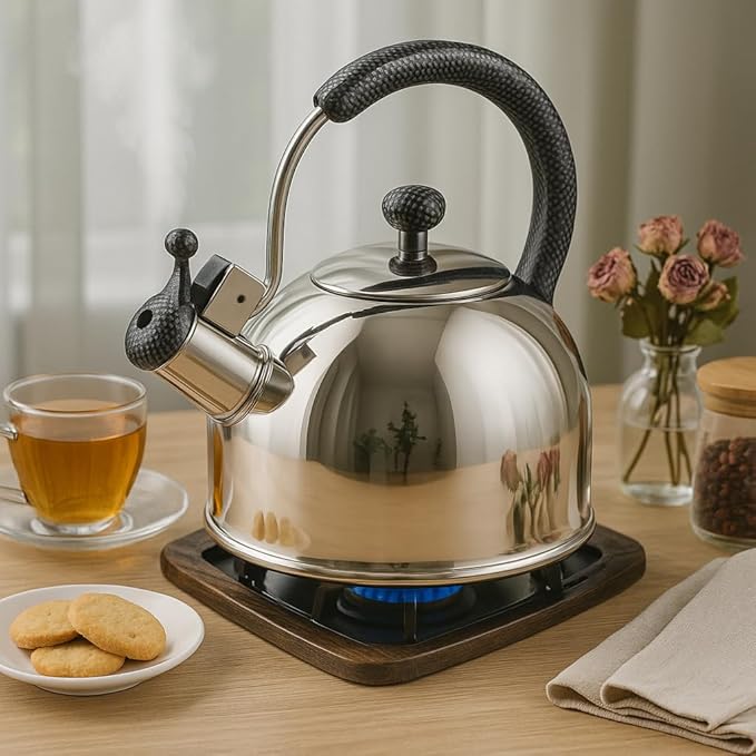 Creative Home 2.7 Qt 304 Stainless Steel Whistling Tea Kettle │ Polished Dome-Style Water Boiler with Heat-Resistant Cobra Handle and Loud Steam Signal │ Stylish Stove-Top Accessory and Gift