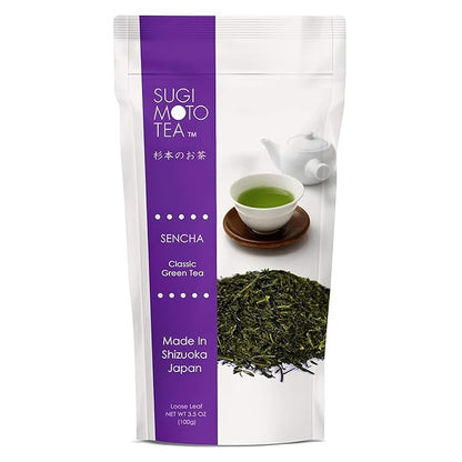 SUGIMOTO TEA Japanese Sencha Green Tea Loose Leaf 3.5 oz (100 g) Pack of 1
