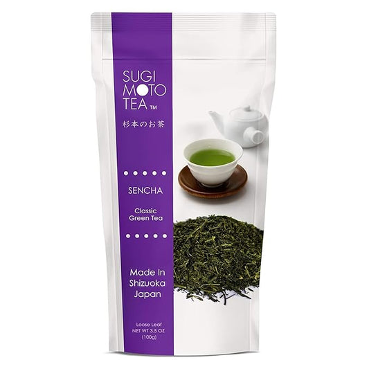 SUGIMOTO TEA Japanese Sencha Green Tea Loose Leaf 3.5 oz (100 g) Pack of 1
