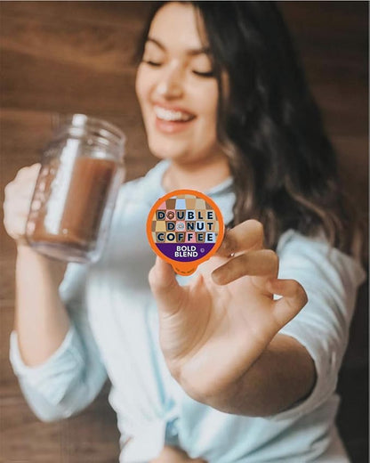 Double Donut Medium Dark Roast Coffee Pods, Bold Blend Coffee, Single Serve Coffee For Keurig K Cups Machines, Dark Roast Coffee in Recyclable Pods, Hot or Iced Coffee, 24 Count