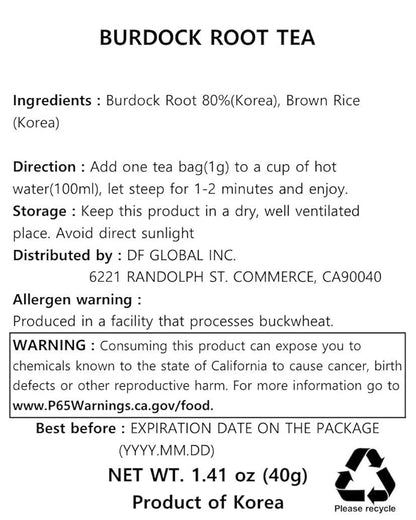 Damtuh Korean Burdock Root Tea – Herbal Wellness & Soothing Drink, Caffeine-Free – 40 Tea Bags (1.5g each)