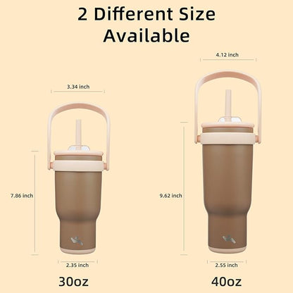 30 oz Tumbler with Side Handle, Insulated Water Bottle with Straw and 2 in 1 Lid, Stainless Steel Cup Travel Coffee Mug for Sports Office Gym,Brown