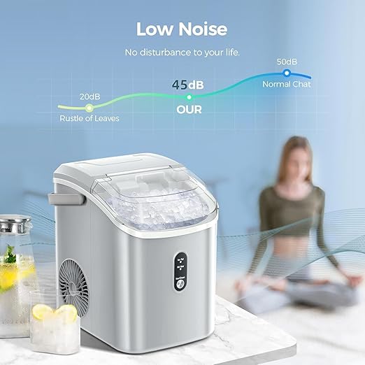 Antarctic Star Countertop Ice Maker with Soft Chewable Pellet Ice, 34lbs/24Hrs, One-Click Operation, Self-Cleaning Portable Peddle Ice Machine with Ice Scoop for Kitchen,Office,Bar,RV (Grey)