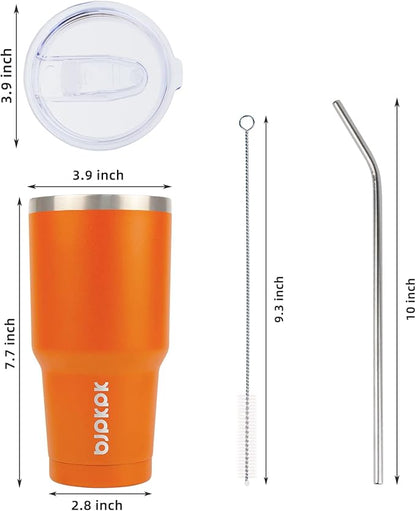 BJPKPK Insulated Tumbler with Clear Flip Lid and Straw, Reusable Stainless Steel Insulated Travel Cup,Orange,30oz