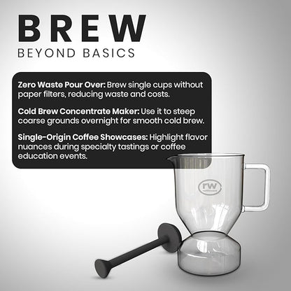 Rattleware Glass Cupping Brewer 300ml – Heat Resistant Specialty Coffee Brewer for Professional Baristas and Home Use, Clear Flavor Extraction, Durable Glass Construction, Easy Pouring and Cleaning