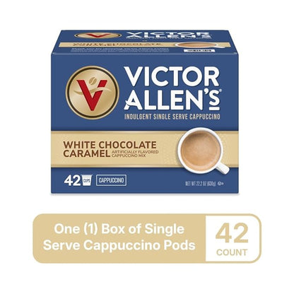 Victor Allen's Coffee White Chocolate Caramel Flavored Cappuccino, 42 Count, Single Serve Cups for Keurig K-Cup Brewers