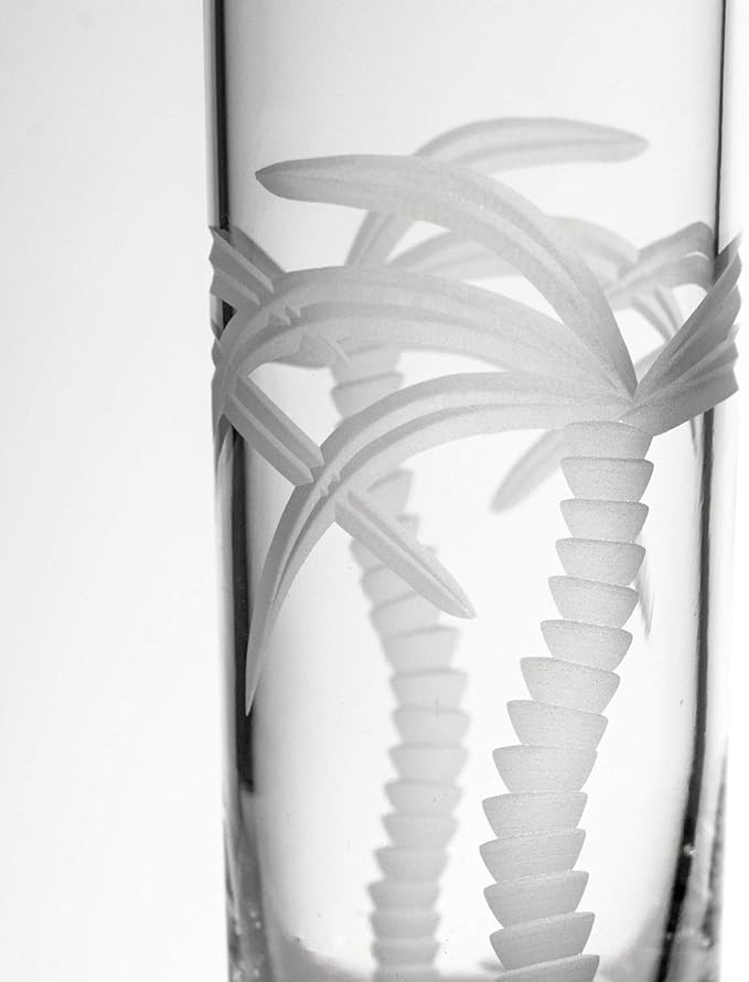 Rolf Glass Palm Tree Shot Glass | 2.5oz Engraved Glass Cordial | Coastal Glassware | Lead-Free and Diamond-Wheel-Engraved | Made in the USA | Set of 4