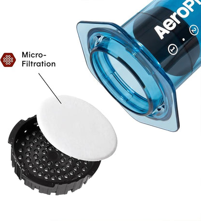 AeroPress Clear Blue Coffee Press – 3 In 1 Brew Method Combines French Press, Pourover, Espresso, Full Bodied Coffee Without Grit or Bitterness, Small Portable Coffee Maker for Camping & Travel-Blue