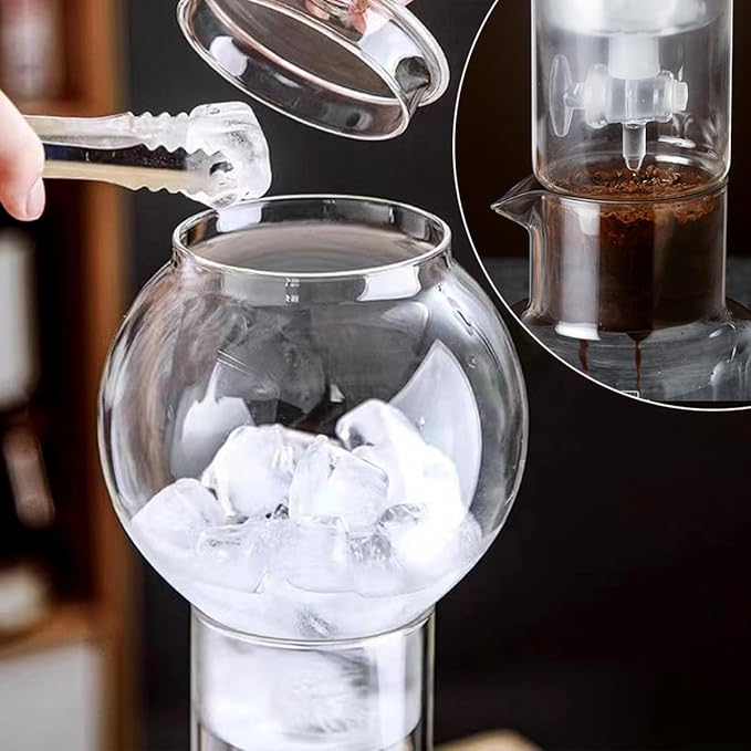 Ice Drip Coffee Maker,Cold Brew Coffee Makers Pot,20oz Cold Brew Tower Slow Drip Cold Brew Machine Borosilicate Glass Drip Coffee Machine for Household Pour Over (Transparent)