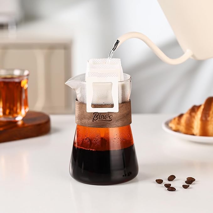 Bincoo Pour Over Coffee Maker Set - 500ML Glass Coffee Server,Glass Carafe with Coffee Dripper and 50PCS Paper Filter, Drip Coffee Maker Set for Home Café Restaurant (Orange)