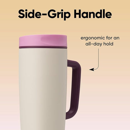 Owala SmoothSip Slider Stainless Steel Insulated Travel Mug, 100% Leak Proof, For Hot and Cold Drinks, Travel Friendly with Sliding Lock Lid, 24 oz, BPA Free, Leak Proof, Pink/Tan (Daybreak)