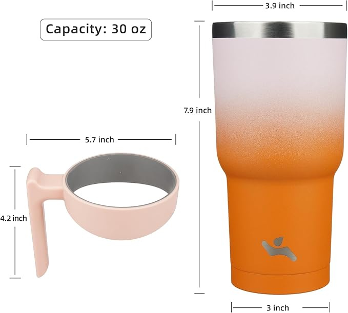 30 oz Tumbler with Handle and 2 Straw 2 Lid, Insulated Water Bottle Stainless Steel Vacuum Cup Reusable Travel Mug,Coral