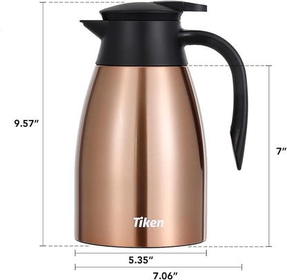 Tiken 51 Oz Thermal Coffee Carafe, Stainless Steel Insulated Vacuum Coffee Carafes For Keeping Hot, 1.5 Liter Beverage Dispenser (Copper)