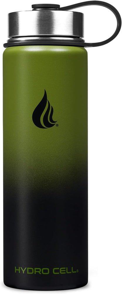 HYDRO CELL Stainless Steel Insulated Water Bottle with Straw - For Cold & Hot Drinks - Metal Vacuum Flask with Screw Cap and Modern Leakproof Sport Thermos for Adults (Army/Black 24oz)
