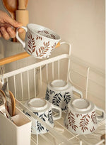 Load image into Gallery viewer, Ceramic Mug 1pcs, 11oz - Vintage Coffee Mug, Pottery Cups for Milk, Latte, Cappuccino, Tea - Porcelain Dishwasher, Microwave Safe Stoneware 1 PCS Olive Black Leave Set of 1