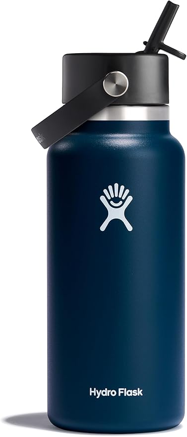 Hydro Flask Water Bottle - Insulated Stainless Steel - Wide Straw Lid, Non Spill, Leakproof in 32 Oz Indigo Blue