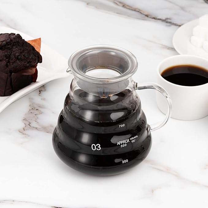 Restaurantware Restpresso 25 Ounce Coffee Carafe 1 Insulated Coffee Server - Push-Button Top Wide Spout Clear Glass Coffee Pitcher Built-In Handle Leakproof