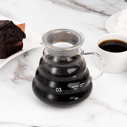 Restaurantware Restpresso 25 Ounce Coffee Carafe 1 Insulated Coffee Server - Push-Button Top Wide Spout Clear Glass Coffee Pitcher Built-In Handle Leakproof