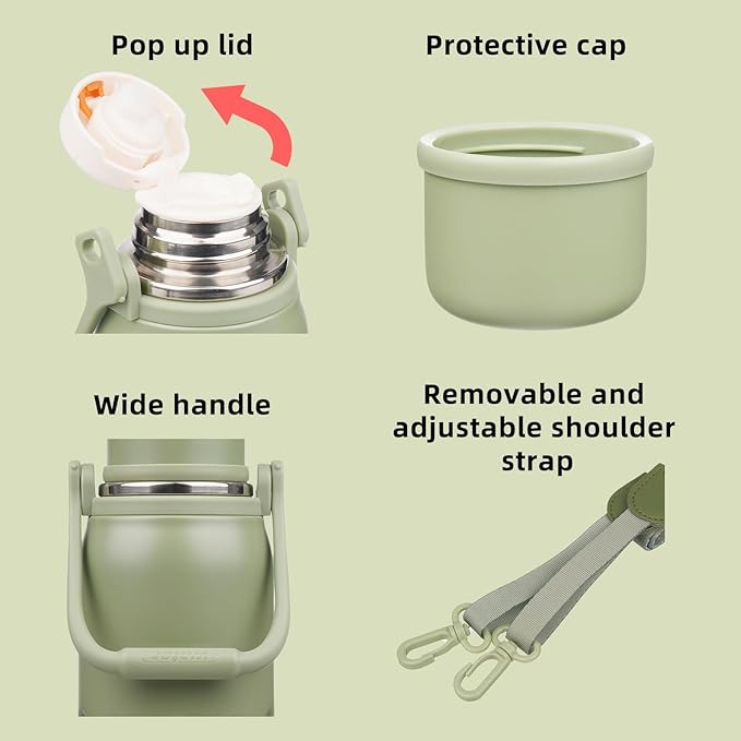 BJPKPK Insulated 40oz Thermal Dishwasher Safe Water Bottle with Lid and Carry Handle Stainless Steel Water Bottles for Sports,Army Green