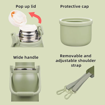 BJPKPK 27oz Insulated Thermal Water Bottle with Lid and Carry Handle BPA Free Stainless Steel Water Bottles for School,Army Green