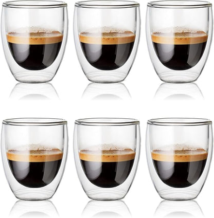 Double Wall Glass Coffee Mugs Insulated Thermal Glasses 12oz, Hot and Cold Insulated Clear Coffee Cups for Kitchen/Travel,6Pcs