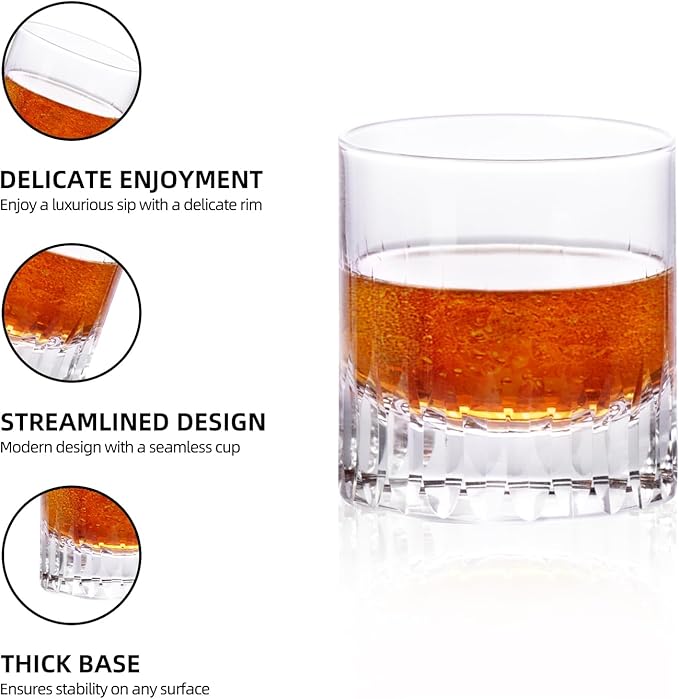 KAMMAK Series Whiskey Glasses, 7.7 oz (220 ml) Old Fashioned Tumbler, Thick Base Crystal Glass with Delicate Rim & Seamless Design for Scotch, Bourbon, Cocktails, Lead-Free Barware