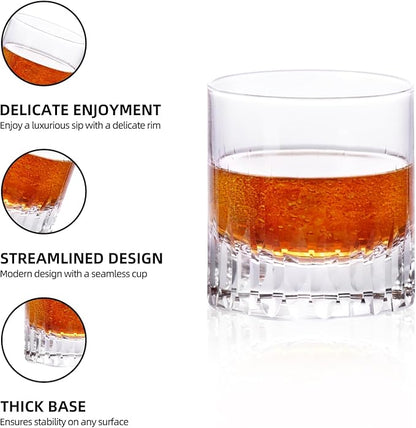 KAMMAK Series Whiskey Glasses, 7.7 oz (220 ml) Old Fashioned Tumbler, Thick Base Crystal Glass with Delicate Rim & Seamless Design for Scotch, Bourbon, Cocktails, Lead-Free Barware