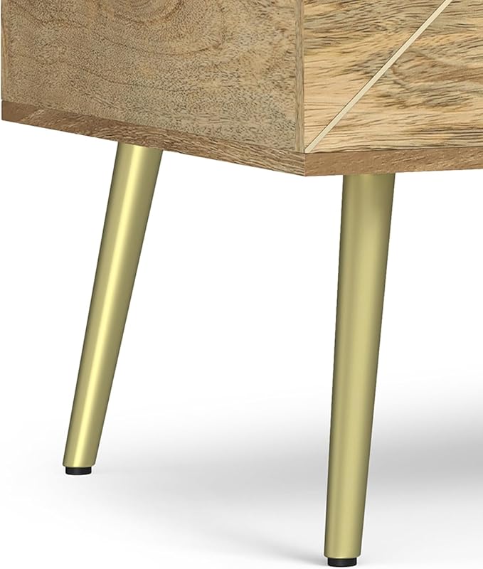 SIMPLIHOME Jager Lift Top Coffee Table - 36 inch Wide Solid Mango Wood Contemporary Modern Cocktail Table in Natural, Stylish Living Room Table with Hidden Storage, Brass Inlay, and Gold Metal Legs