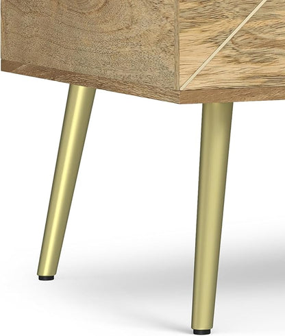 SIMPLIHOME Jager Lift Top Coffee Table - 36 inch Wide Solid Mango Wood Contemporary Modern Cocktail Table in Natural, Stylish Living Room Table with Hidden Storage, Brass Inlay, and Gold Metal Legs