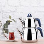 Load image into Gallery viewer, Korkmaz A045-02 Bella Turkish Azure Teapot Set for Stovetop, 18/10 Stainless Steel Double Tea Maker with Bakalite Handles, Samovar Style Tea Kettle with 33.9 Oz (1000ml) &amp; 67.7 Oz (2000ml)