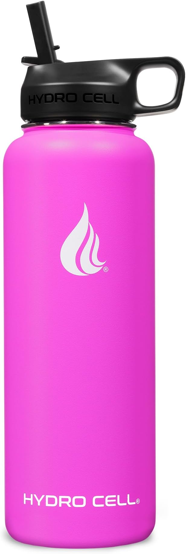 HYDRO CELL Stainless Steel Insulated Water Bottle with Straw - For Cold & Hot Drinks - Metal Vacuum Flask with Screw Cap and Modern Leakproof Sport Thermos for Adults (Fuchsia 40oz)