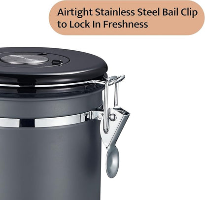 Veken Coffee Canister, Airtight Stainless Steel Kitchen Food Storage Container with Date Tracker and Scoop for Beans, Grounds, Tea, Flour, Cereal, Sugar, 16OZ, Gray