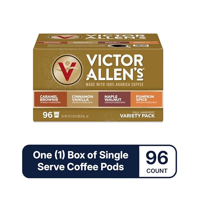 Victor Allen's Coffee Fall Harvest Variety Pack, Medium Roast, 96 Count, Single Serve Coffee Pods for Keurig K-Cup Brewers