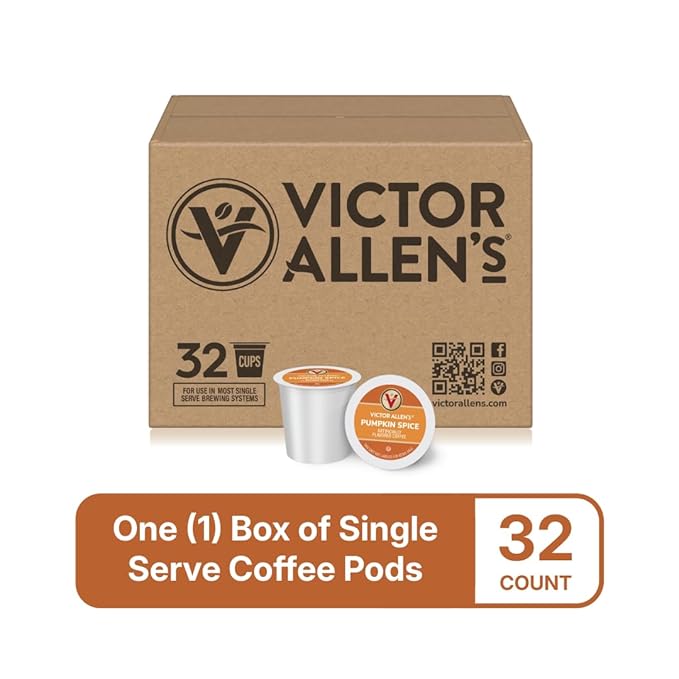 Victor Allen's Coffee Pumpkin Spice Flavored, Medium Roast, 32 Count, Single Serve Coffee Pods for Keurig K-Cup Brewers