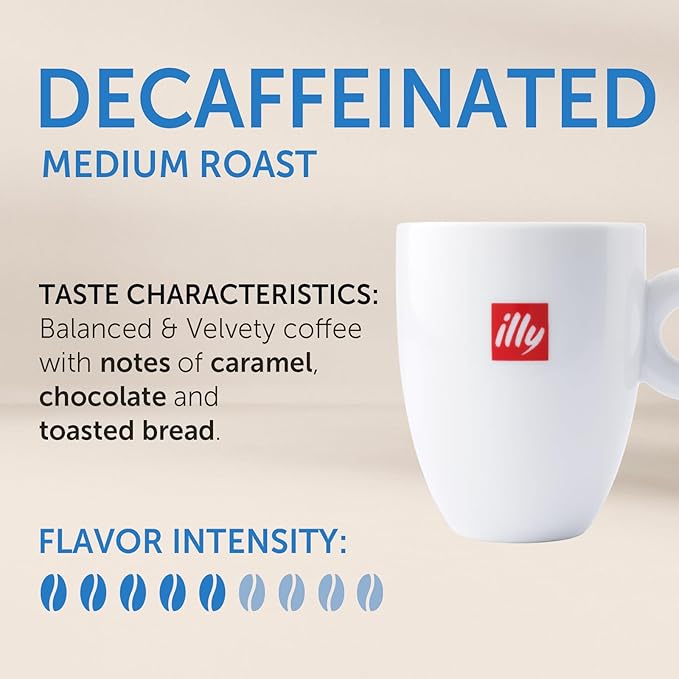 illy Decaf Whole Bean Coffee, Classic Medium Roast Gourmet Blend, 100% Arabica Coffee, 8.8 Ounce (Pack of 1)