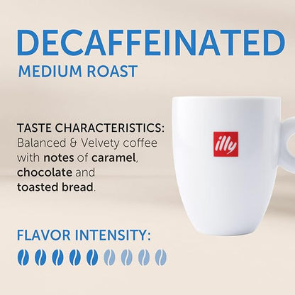 illy Decaf Whole Bean Coffee, Classic Medium Roast Gourmet Blend, 100% Arabica Coffee, 8.8 Ounce (Pack of 1)