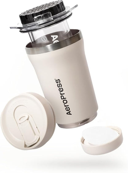 AeroPress Go Plus, Small Portable Coffee Maker for Travel & Camping - 3 In 1 Brew Method Combines French Press, Pourover, Espresso, Full Bodied Coffee without Bitterness, Coffee Press Kit - Cream