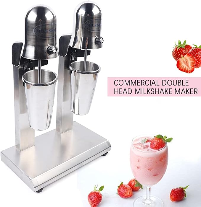 Commercial Stainless Steel Milk Shake Machine, Stainless Steel Milk Shaking Machine, Electric Double Head Drink Mixer 110V 15000RMP (Round Head))
