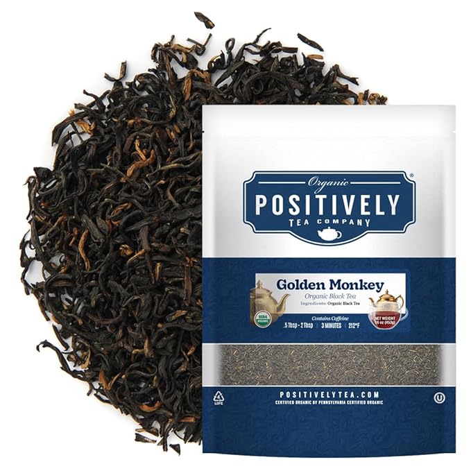 Organic Positively Tea Company, Golden Monkey Black Tea, Loose Leaf, 16 Ounce
