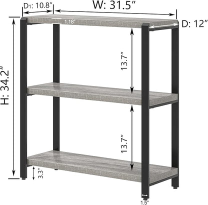 FOLUBAN 3 Tier Bookshelf, Industrial Wood and Metal Book Shelf and Bookcase, Short Book Case for Office Living Room Bedroom, Light Grey