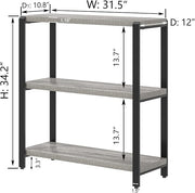 FOLUBAN 3 Tier Bookshelf, Industrial Wood and Metal Book Shelf and Bookcase, Short Book Case for Office Living Room Bedroom, Light Grey