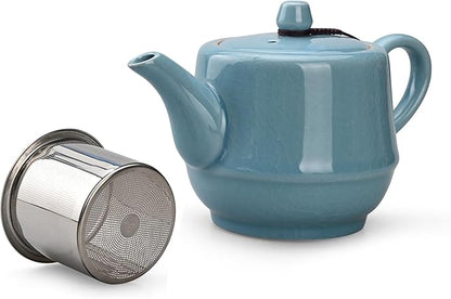 Teapot with Infuser Ceramic Tea Pot with Removable Stainless Steel Fliter for Loose Tea 15.80 OZ/450ml (1-2cups) Teapots for Tea Coffee Milk for Office Home Men Women as Gift(Sky Blue)