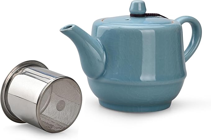 Teapot with Infuser Ceramic Tea Pot with Removable Stainless Steel Fliter for Loose Tea 15.80 OZ/450ml (1-2cups) Teapots for Tea Coffee Milk for Office Home Men Women as Gift(Sky Blue)