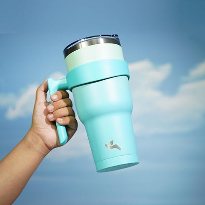 30 oz Tumbler with Handle and 2 Straw 2 Lid, Insulated Water Bottle Stainless Steel Vacuum Cup Reusable Travel Mug, Mint