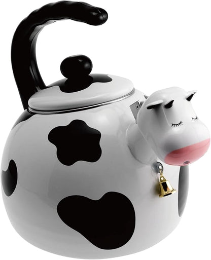 UPware Cow Enamel on Steel Whistling Tea Kettle, Cute Animal Teakettle, 2.3 Quart