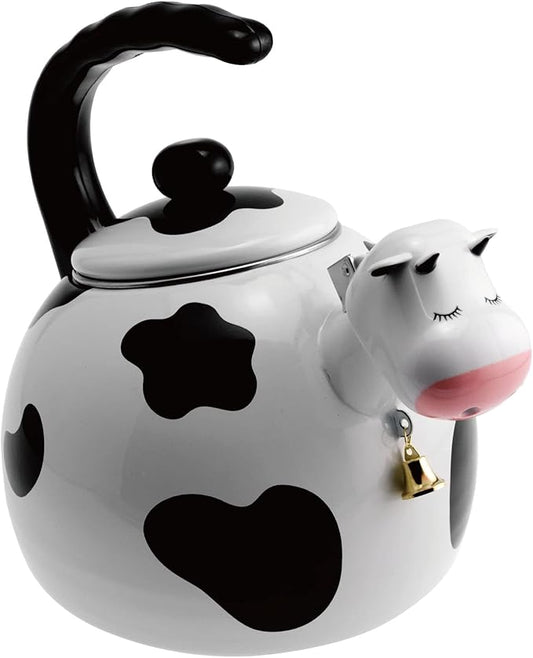UPware Cow Enamel on Steel Whistling Tea Kettle, Cute Animal Teakettle, 2.3 Quart